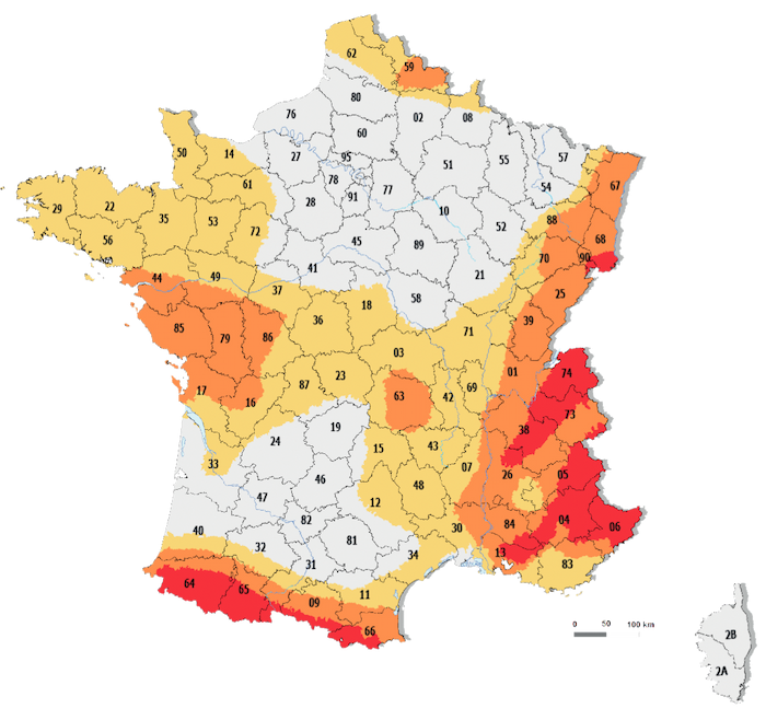 FIMUREX - spécialistes de l'étude béton armé - carte de France des zones de sismicité